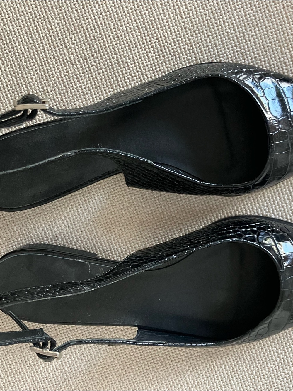 Freda Salvador Marie Black Croc-Embossed Pointed Slingback Flats - Picture 3 of 7
